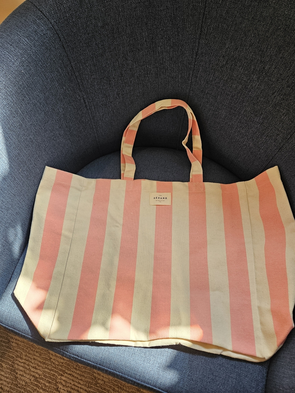 Sezane Pink & Cream Striped Canvas Tote